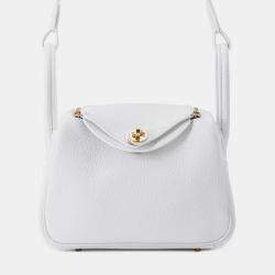 Pre Owned Hermes Lindy Mini White Taurillon Clemence Shoulder Bag