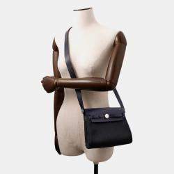 Pre Owned Hermes Herbag Mini Zip Blue Indigo/Black Toile Military Vache Hunter Leather 