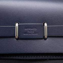 Pre Owned Hermes Herbag Mini Zip Blue Indigo/Black Toile Military Vache Hunter Leather 