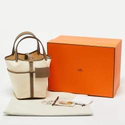 Pre Owned Hermès Ecro/Etoupe Toile and and Swift Leather Cargo Picotin Lock 18 Bag