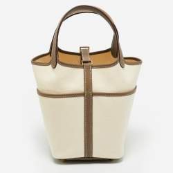 Pre Owned Hermès Ecro/Etoupe Toile and and Swift Leather Cargo Picotin Lock 18 Bag