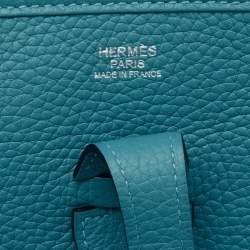 Pre Owned Hermes Turquoise Blue Togo Leather Evelyne III PM Bag