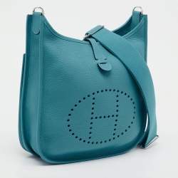 Pre Owned Hermes Turquoise Blue Togo Leather Evelyne III PM Bag