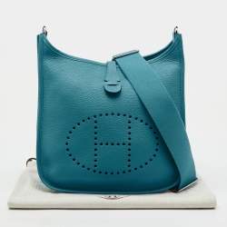 Pre Owned Hermes Turquoise Blue Togo Leather Evelyne III PM Bag