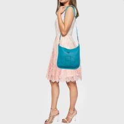Pre Owned Hermes Turquoise Blue Togo Leather Evelyne III PM Bag