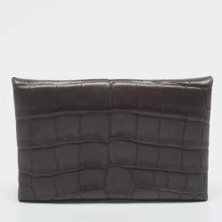 Pre Owned Hermès Graphite Matte Alligator Calvi Card Holder