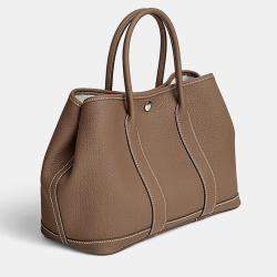 Pre Owned Hermes Garden Party 30 Etoupe Calfskin Handbag