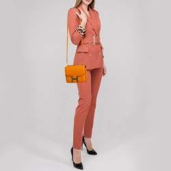 Pre Owned Hermes Abricot/Rouge Evercolor Leather Palladium Finish Constance 18 Mini Bag