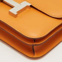 Pre Owned Hermes Abricot/Rouge Evercolor Leather Palladium Finish Constance 18 Mini Bag