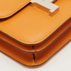 Pre Owned Hermes Abricot/Rouge Evercolor Leather Palladium Finish Constance 18 Mini Bag
