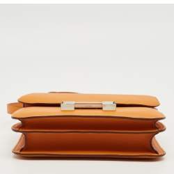 Pre Owned Hermes Abricot/Rouge Evercolor Leather Palladium Finish Constance 18 Mini Bag