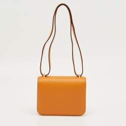 Pre Owned Hermes Abricot/Rouge Evercolor Leather Palladium Finish Constance 18 Mini Bag