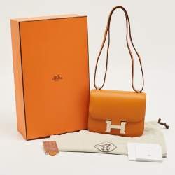 Pre Owned Hermes Abricot/Rouge Evercolor Leather Palladium Finish Constance 18 Mini Bag
