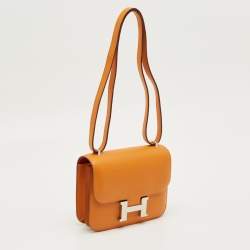 Pre Owned Hermes Abricot/Rouge Evercolor Leather Palladium Finish Constance 18 Mini Bag