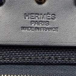 Pre Owned Hermes Bleu Indigo Toile and Vache Hunter Leather Herbag Zip 31 Bag