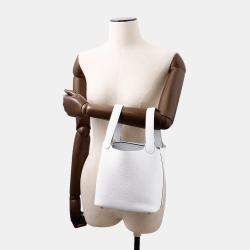 Pre Owned Hermes Picotin Lock 18  New White Taurillon Clemence Bag 