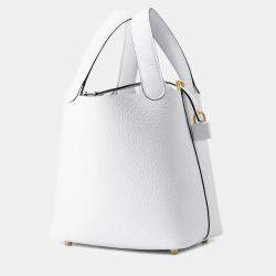 Pre Owned Hermes Picotin Lock 18  New White Taurillon Clemence Bag 