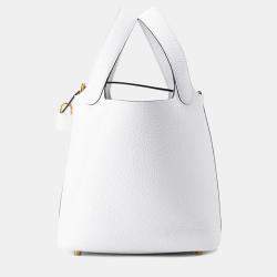 Pre Owned Hermes Picotin Lock 18  New White Taurillon Clemence Bag 
