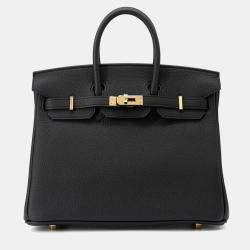Pre Owned Hermes Birkin Size 25 Black Togo Leather Bag 