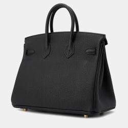 Pre Owned Hermes Birkin Size 25 Black Togo Leather Bag 