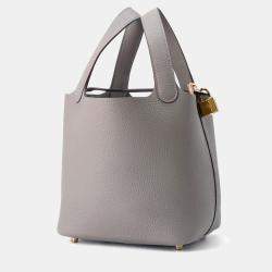 Pre Owned Hermes Picotin Lock 18 Gris Meyer Taurillon Clemence Bag 