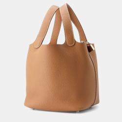 Pre Owned Hermes Picotin Lock 22  Gold Taurillon Clemence Bag 