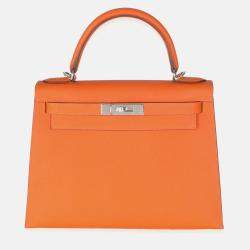 Pre Owned Hermes Sellier Kelly 28  Orange Epsom Bag