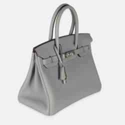 Pre Owned Hermes Birkin 30 Gris Meyer Togo Leather Bag 
