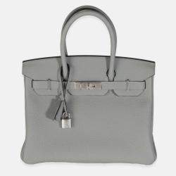 Pre Owned Hermes Birkin 30 Gris Meyer Togo Leather Bag 