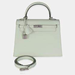 Pre Owned Hermes Sellier Kelly 25  Vert Fizz Epsom Bag