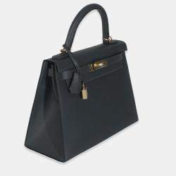 Pre Owned Hermes Sellier Kelly 28 Gris Misty Epsom Bag