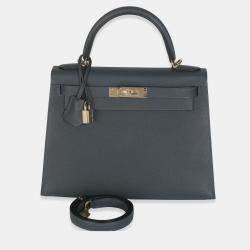 Pre Owned Hermes Sellier Kelly 28 Gris Misty Epsom Bag