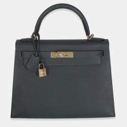 Pre Owned Hermes Sellier Kelly 28 Gris Misty Epsom Bag