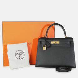 Pre Owned Hermes Sellier Kelly 28  Black Epsom Bag
