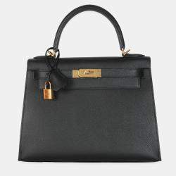 Pre Owned Hermes Sellier Kelly 28  Black Epsom Bag