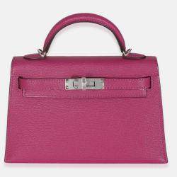 Pre Owned Hermes Rose Pourpre Chevre Mysore Sellier Mini Kelly 20 II SHW