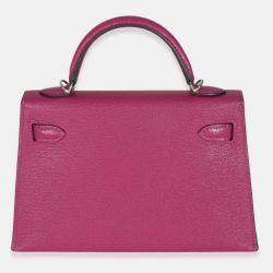 Pre Owned Hermes Rose Pourpre Chevre Mysore Sellier Mini Kelly 20 II SHW