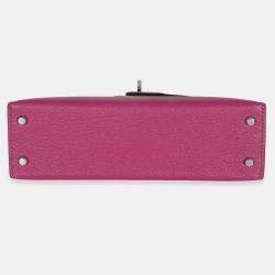 Pre Owned Hermes Rose Pourpre Chevre Mysore Sellier Mini Kelly 20 II SHW