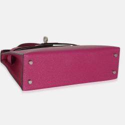 Pre Owned Hermes Rose Pourpre Chevre Mysore Sellier Mini Kelly 20 II SHW