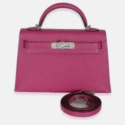 Pre Owned Hermes Rose Pourpre Chevre Mysore Sellier Mini Kelly 20 II SHW