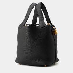 Pre Owned Hermes Picotin Lock 18 Black Taurillon Clemence Tote 
