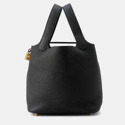 Pre Owned Hermes Picotin Lock 18 Black Taurillon Clemence Tote 