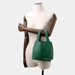 Pre Owned Hermes Picotin Padlock 18 Vert Moyen Taurillon Clemence Tote