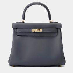 Pre Owned Hermes Kelly Retourne Sewing Verso Grimist/Black Swift Leather Size 25
