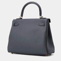 Pre Owned Hermes Kelly Retourne Sewing Verso Grimist/Black Swift Leather Size 25