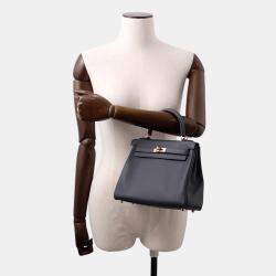 Pre Owned Hermes Kelly Retourne Sewing Verso Grimist/Black Swift Leather Size 25