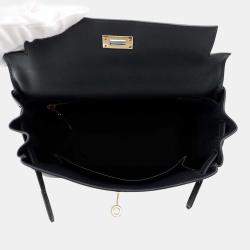 Pre Owned Hermes Kelly Retourne Sewing Verso Grimist/Black Swift Leather Size 25
