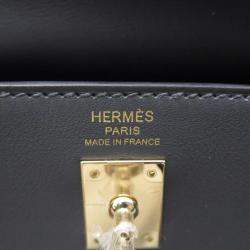 Pre Owned Hermes Kelly Retourne Sewing Verso Grimist/Black Swift Leather Size 25