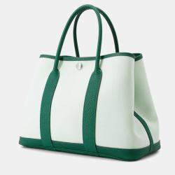 Pre Owned Hermes Garden Party Vertpeppermint/Vertmoyen Toile Military Negonda Leather TPM