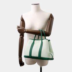 Pre Owned Hermes Garden Party Vertpeppermint/Vertmoyen Toile Military Negonda Leather TPM